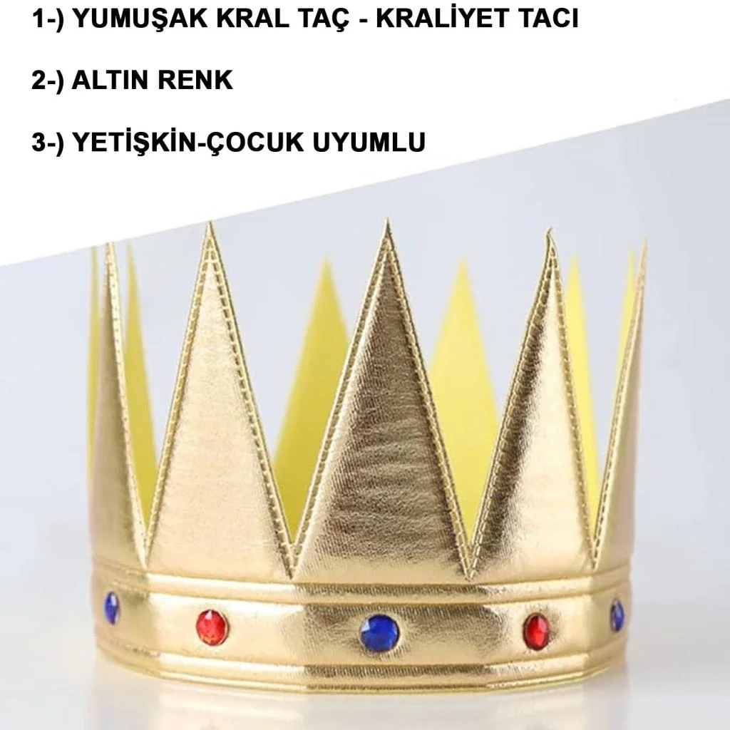 İthalat® Altın Renk Eva Yumuşak Kral Kraliyet Tacı Yetişkin Çocuk Uyumlu 55cm
