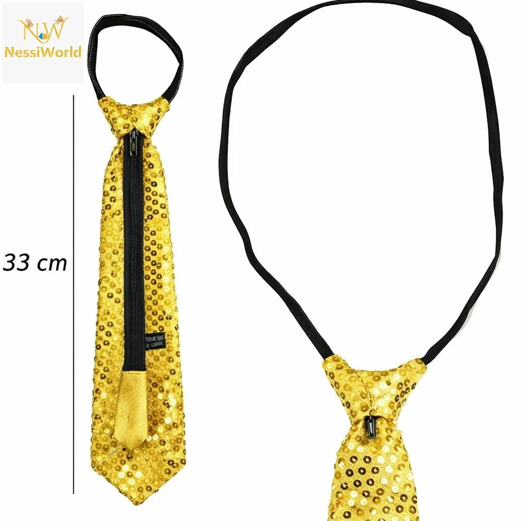 İthalat® Altın Renk Pul Payetli Işıltılı Parti Kravatı 33 cm