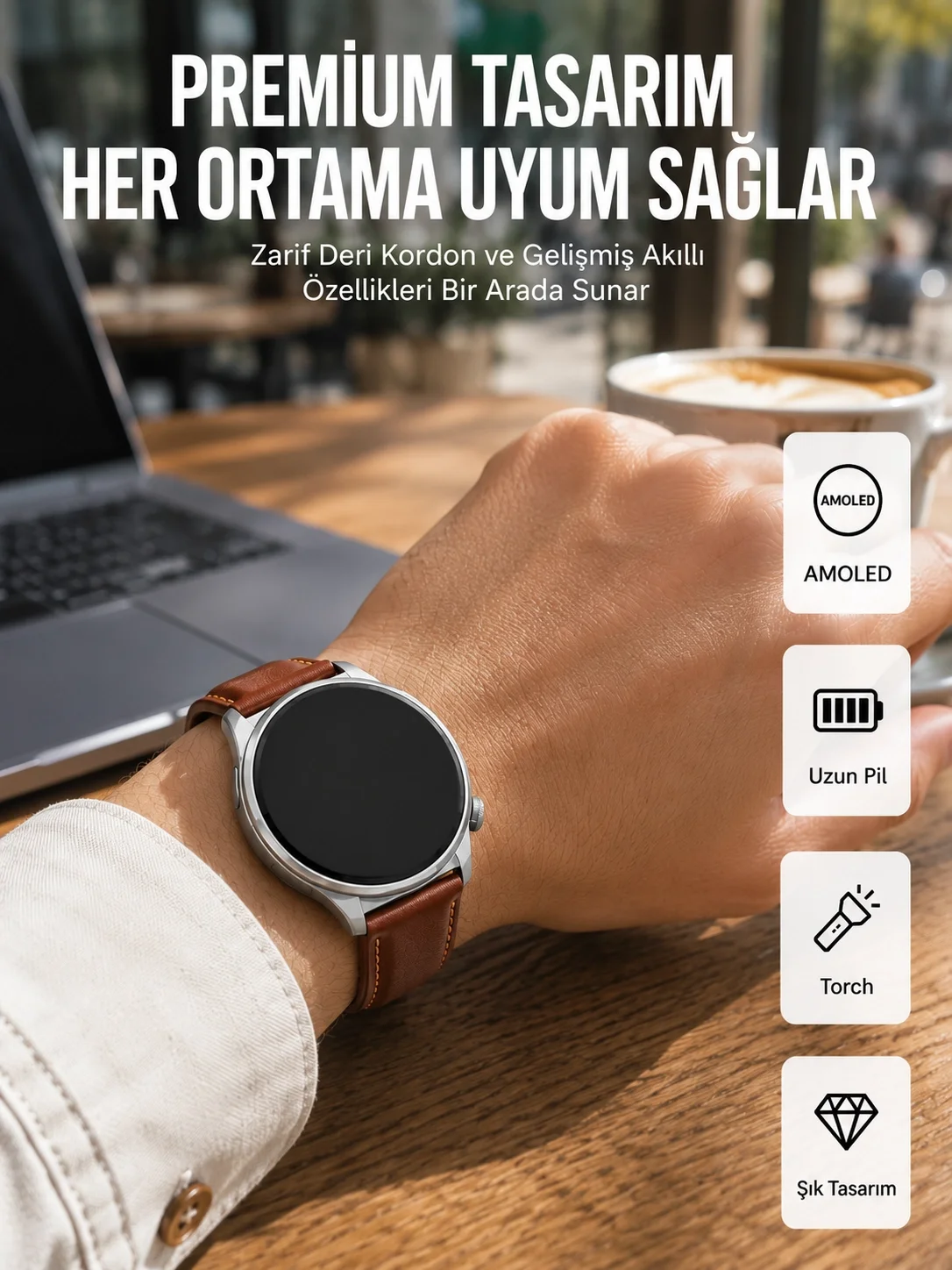 İthalat® AMOLED Ekranlı 10 Gün Kullanım Süreli Torch Özellikli Akıllı Saat Yeni Nesil