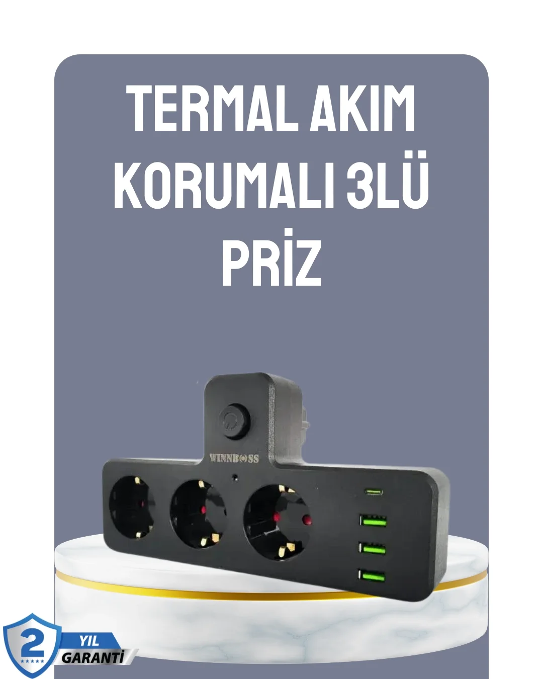 İthalat® Anahtarlı Çoklu Priz 3 USB 1 Type-C Hızlı Şarj Destekli