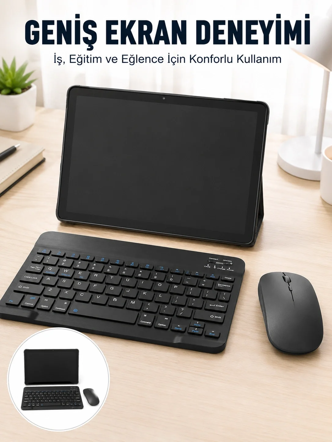 İthalat® Android İşletim Sistemli SIM Kart Girişli Tablet Bluetooth Klavye Mouse Seti Mobil İnternet Destekli