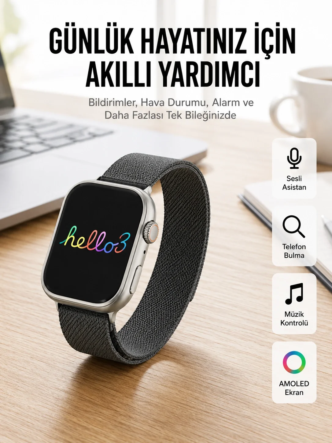 İthalat® Android ve İOS Uyumlu Uyku ve Sağlık Takibi Yapabilen 3 Kordonlu Akıllı Saat