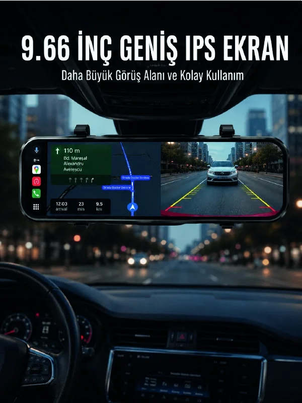 İthalat® Araç İçi Ayna Carplay Dokunmatik Multimedya ve Kamera Kayıt Ekranı