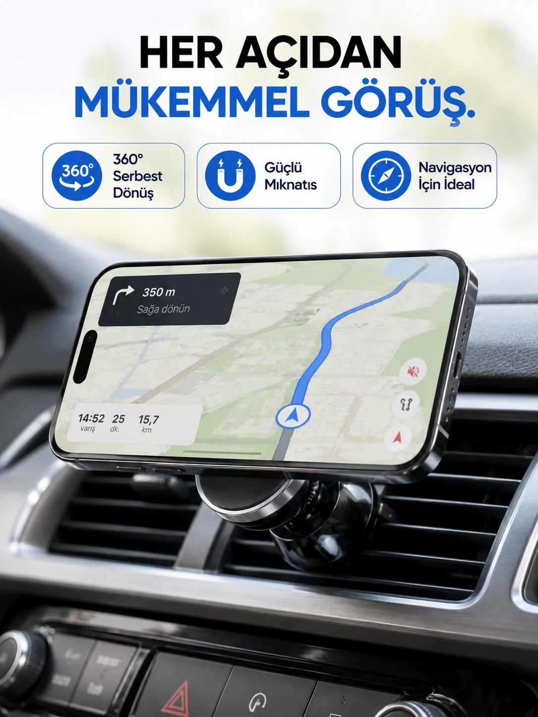 İthalat® Araç İçi Manyetik Telefon Tutucu Havalandırma Izgarası Uyumlu Telefon Tutacağı