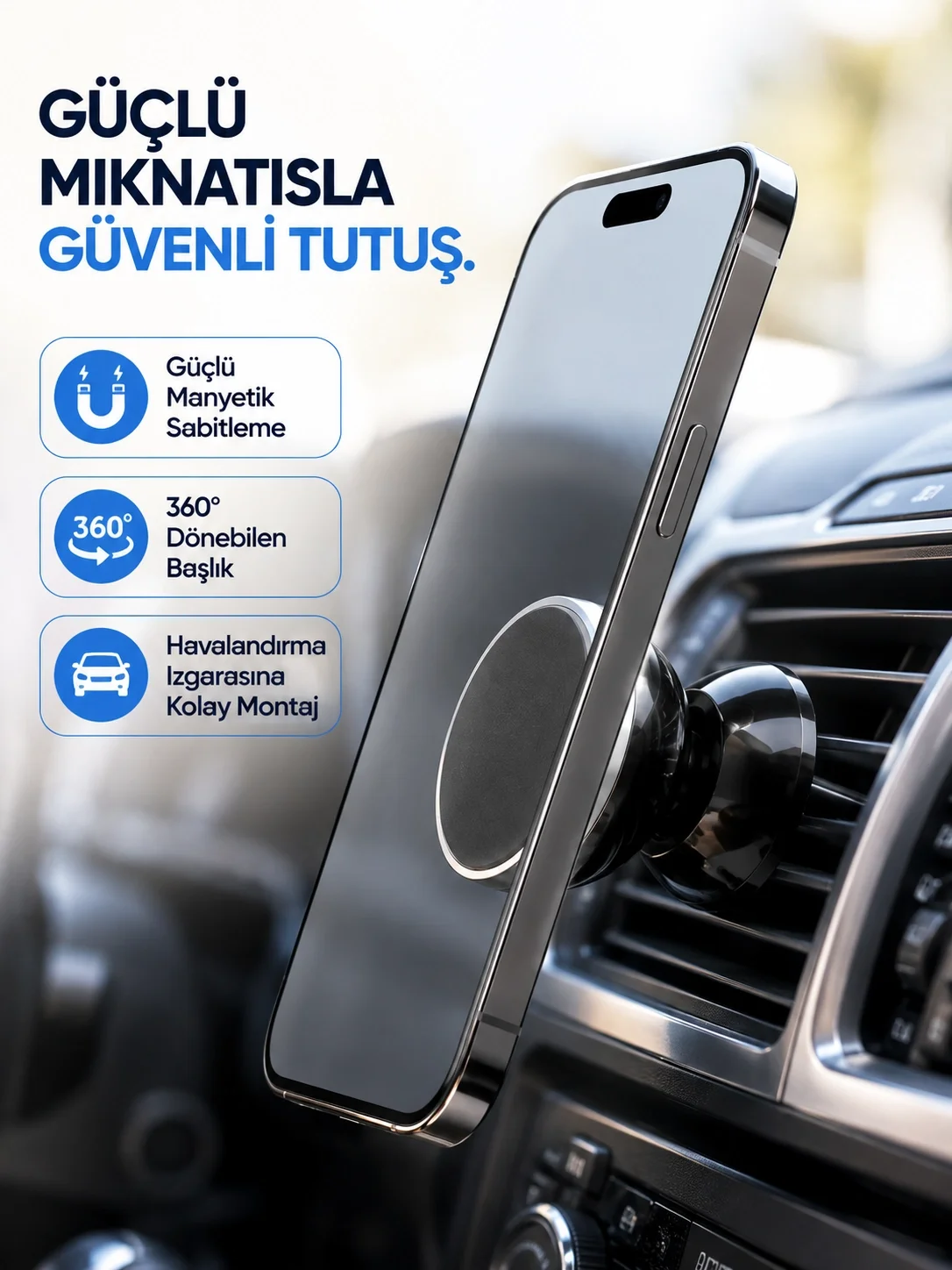 İthalat® Araç İçi Telefon Tutucu Mıknatıslı Havalandırma Izgarası Telefon Standı