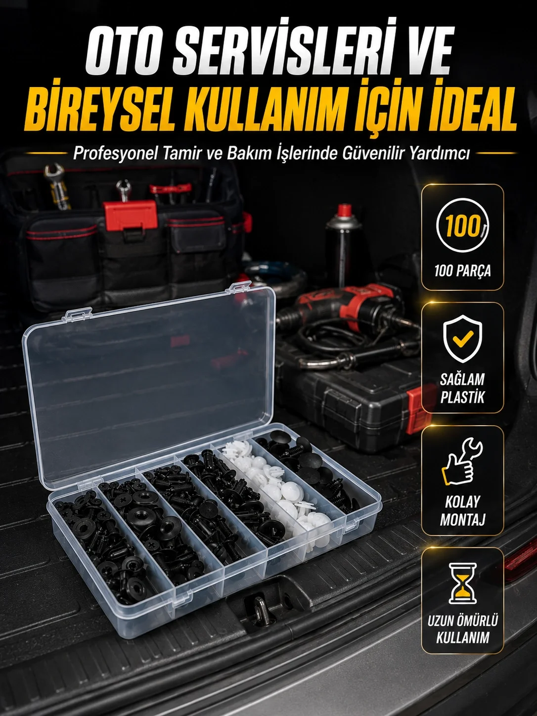 İthalat® Araç Kapı Döşemesi ve Tampon Klipsi Seti Universal Plastik Sabitleme Klipsi 100 Parça