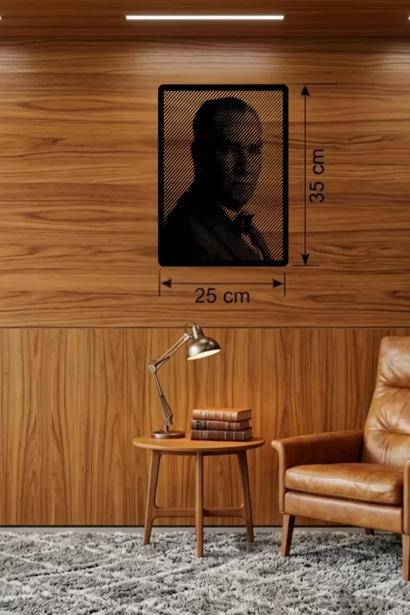 İthalat® Atatürk Line Art Metal Görünümlü Ahşap Tablo - Modern Ofis ve Ev Dekoru İthalat® Atatürk Line Art Metal Görünümlü Ahşap Tablo - Modern Ofis ve Ev Dekoru