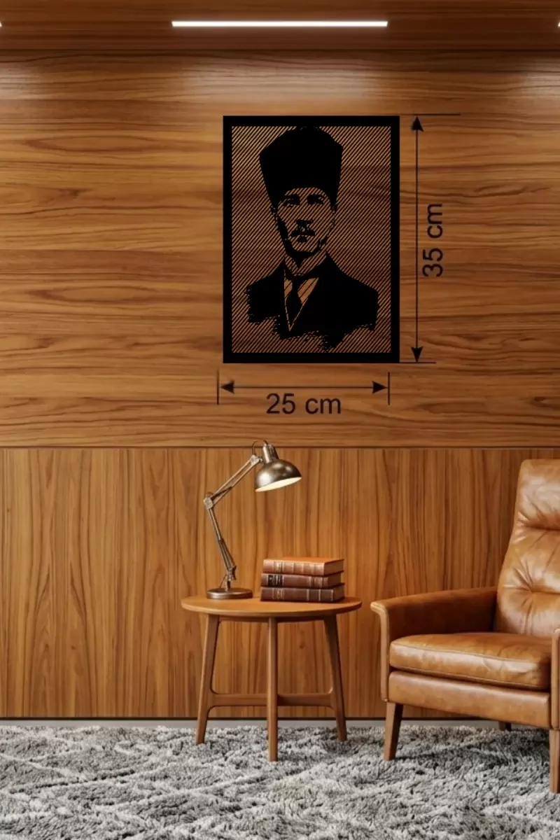 İthalat® Atatürk Line Art Metal Görünümlü Ahşap Tablo - Modern Ofis ve Ev Dekoru İthalat® Atatürk Line Art Metal Görünümlü Ahşap Tablo - Modern Ofis ve Ev Dekoru