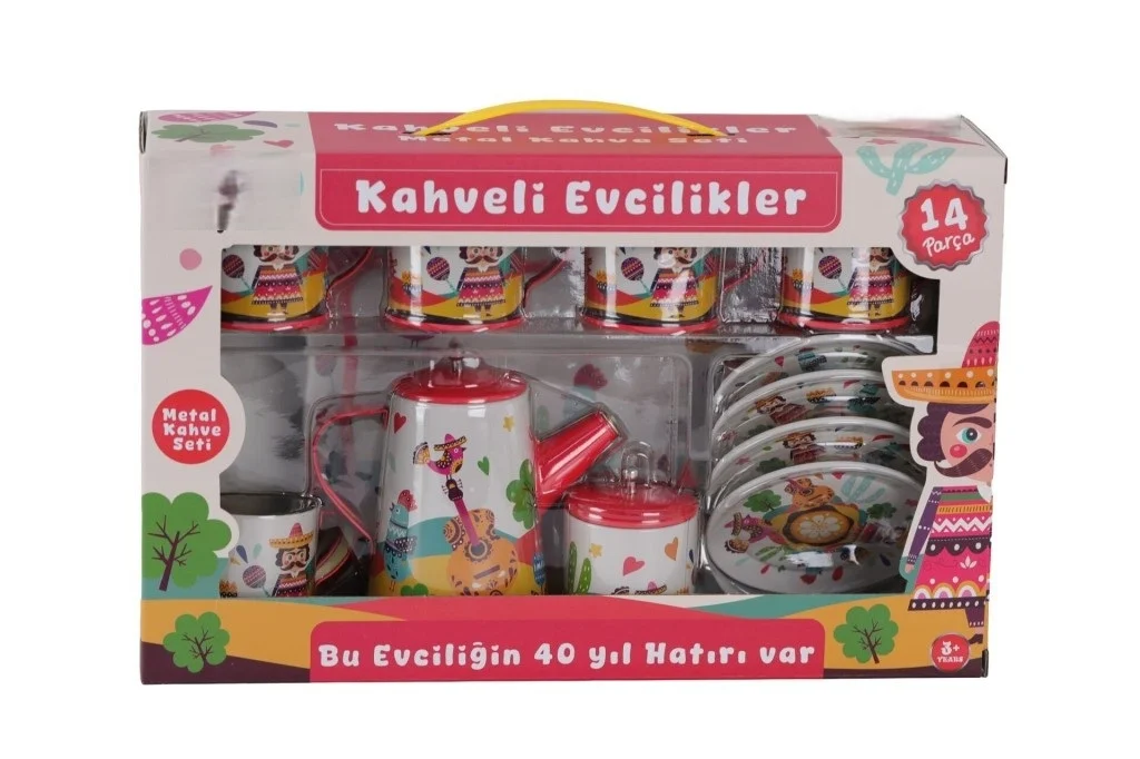 İthalat® ATF-996-7A-10A 14 PARÇA DESENLİ METAL ÇAY SET