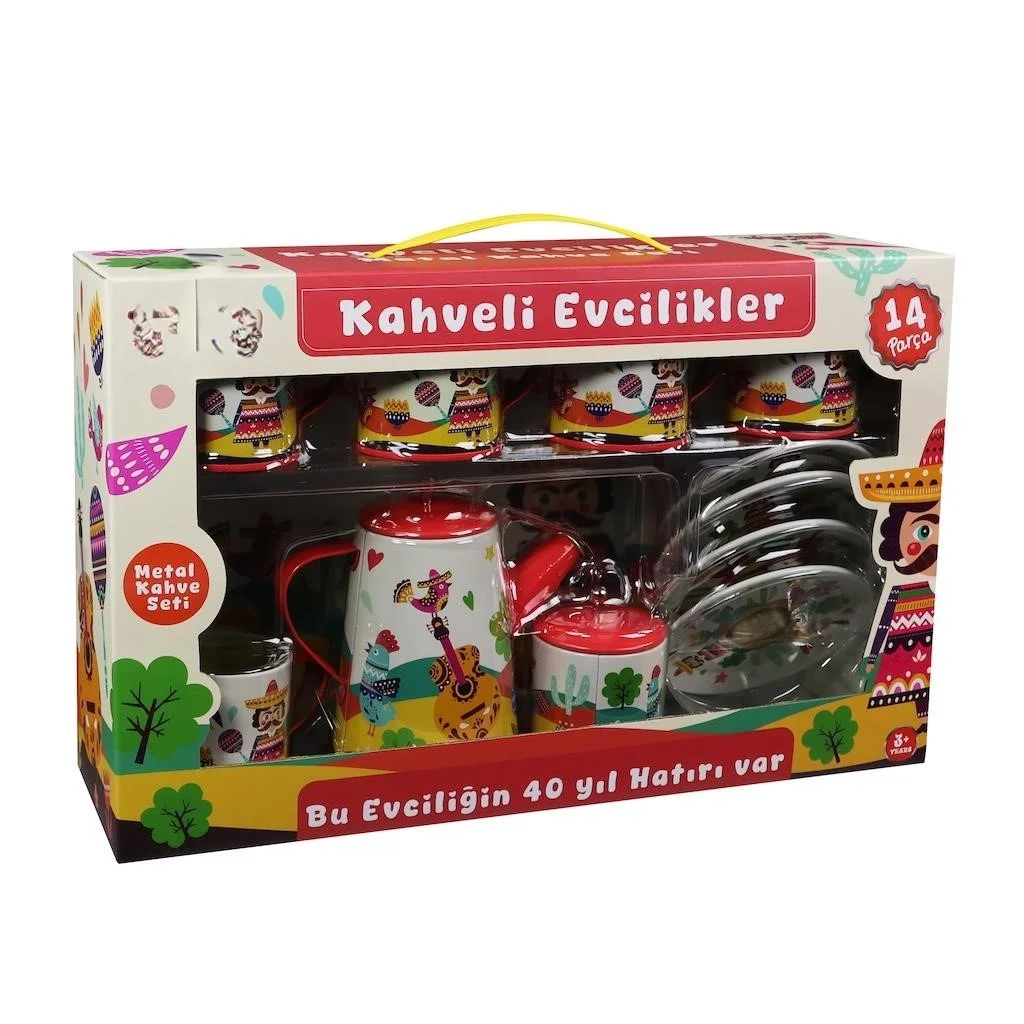 İthalat® ATF-996-7A-10A 14 PRÇ.DESENLİ METAL ÇAY KAHVE