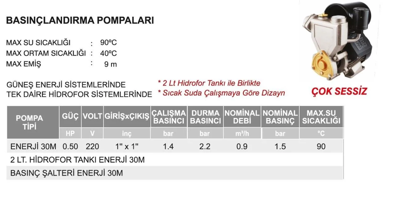 İthalat® Atlantis ENJ40 Basınçlandırma Pompası Sıcak Su Uyumlu