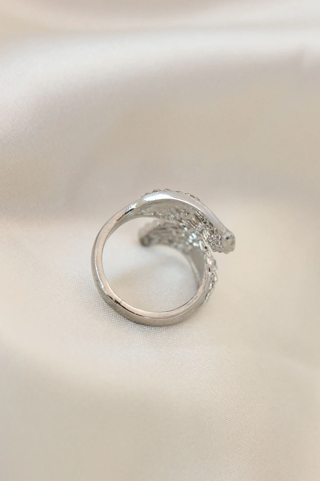 İthalat® Ayarlamalı Silver Renk Metal Zirkon Taşlı Kanat Yüzük
