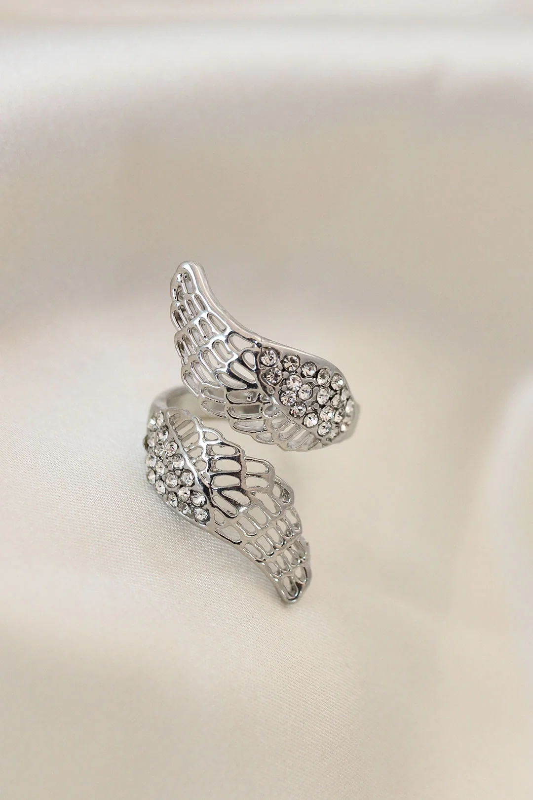 İthalat® Ayarlamalı Silver Renk Metal Zirkon Taşlı Kanat Yüzük