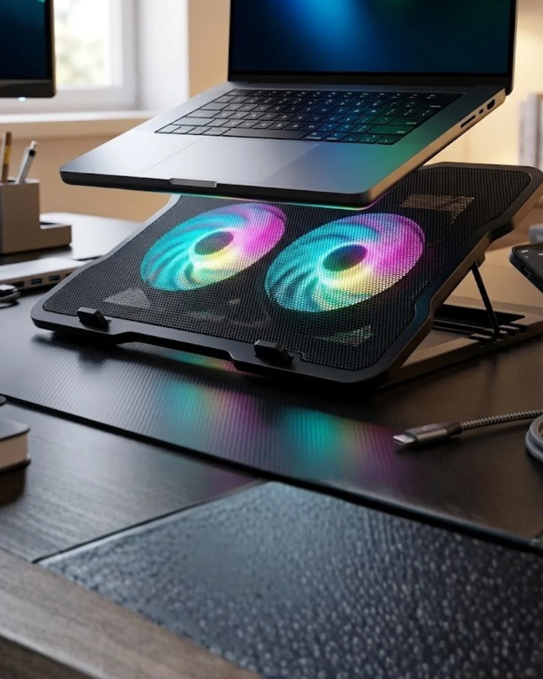 İthalat® Ayarlanabilir Laptop Soğutucu Çift Fan RGB Işıklı Sessiz Çalışan