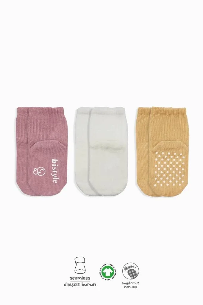 Basic Kaymaz Penye Soket Çorap 3'Lü BS10107 Pudra Ekru Somon Basic Kaymaz Penye Soket Çorap 3'Lü BS10107 Pudra Ekru Somon