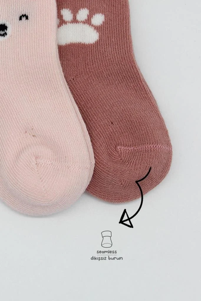 İthalat®  Bear Penye Soket Çorap 2'Li BS10116 Pembe(ADET FİYATIDIR)