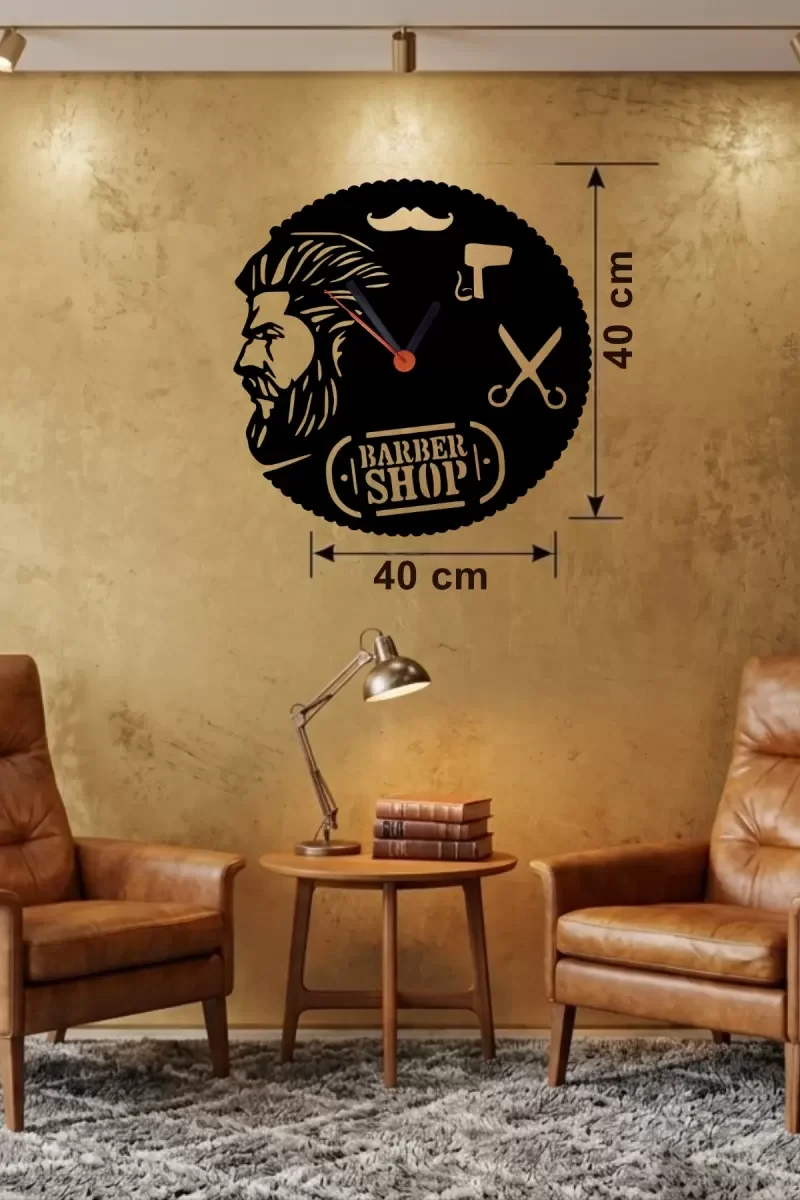 İthalat® Berber Kuaför Tasarım Ahşap Duvar Saati - 40x40 cm Berber Dekorasyonu İthalat® Berber Kuaför Tasarım Ahşap Duvar Saati - 40x40 cm Berber Dekorasyonu
