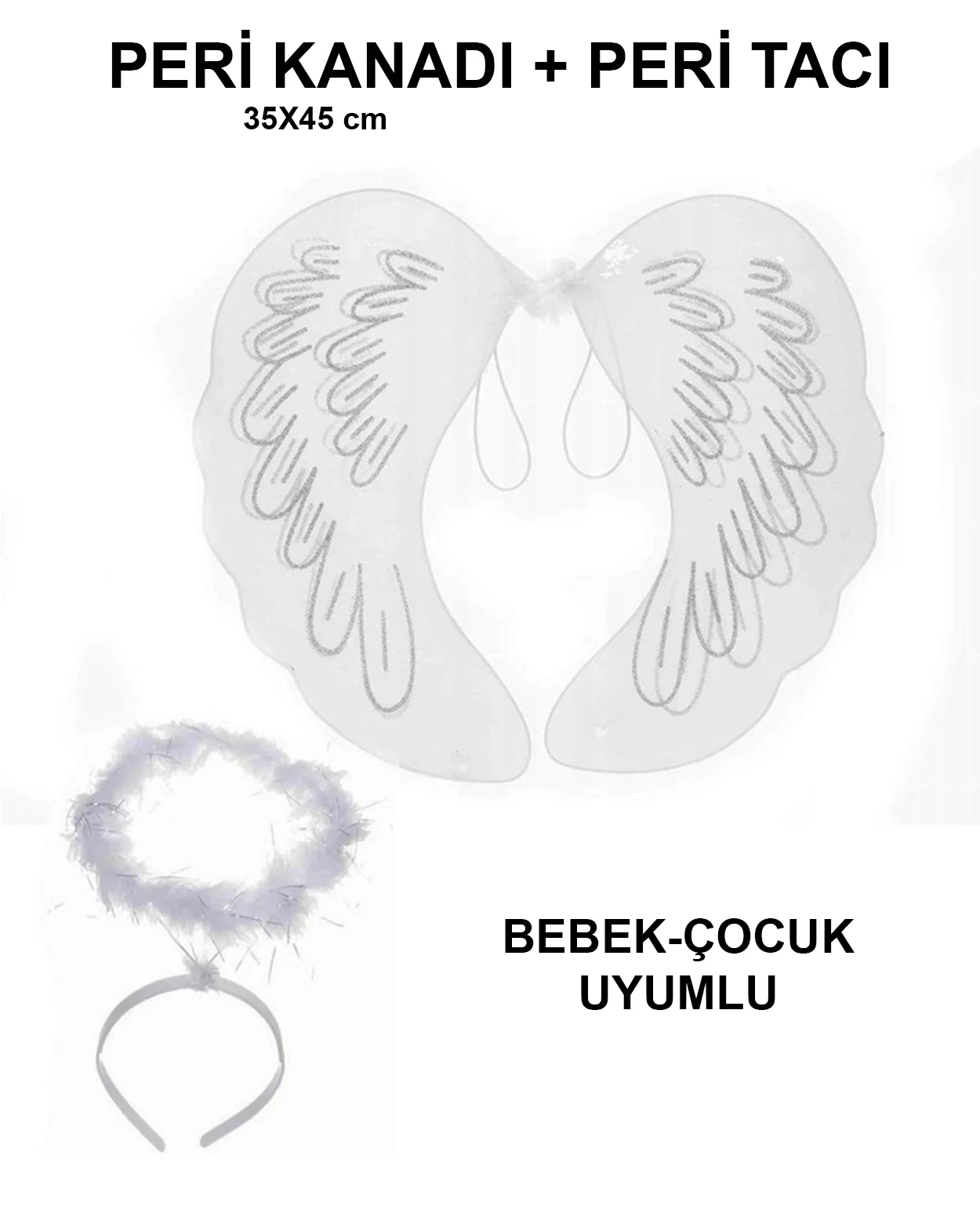 İthalat® Beyaz Dantel Tüllü Peri Kanadı ve Peri Tacı Seti 45x40 cm İthalat® Beyaz Dantel Tüllü Peri Kanadı ve Peri Tacı Seti 45x40 cm