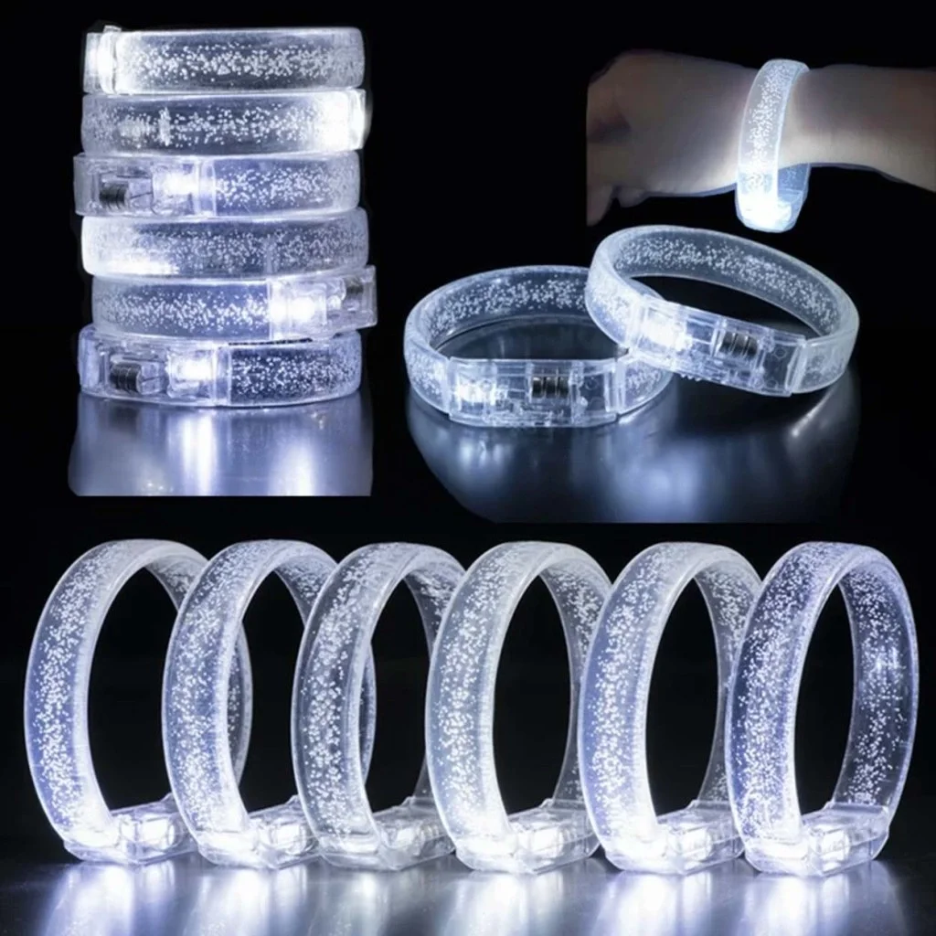 İthalat® Beyaz-Gümüş Led Işıklı Baskı Yapılabilen Pilli Bileklik Bilezik 1,5 cm Genişlik