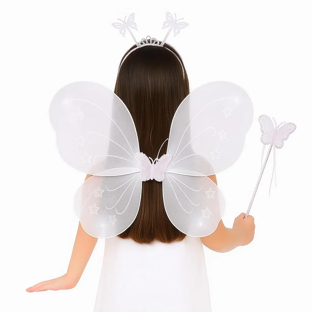 İthalat® Beyaz Kız Seti – 50 cm Kanadı, Taç ve Asa
