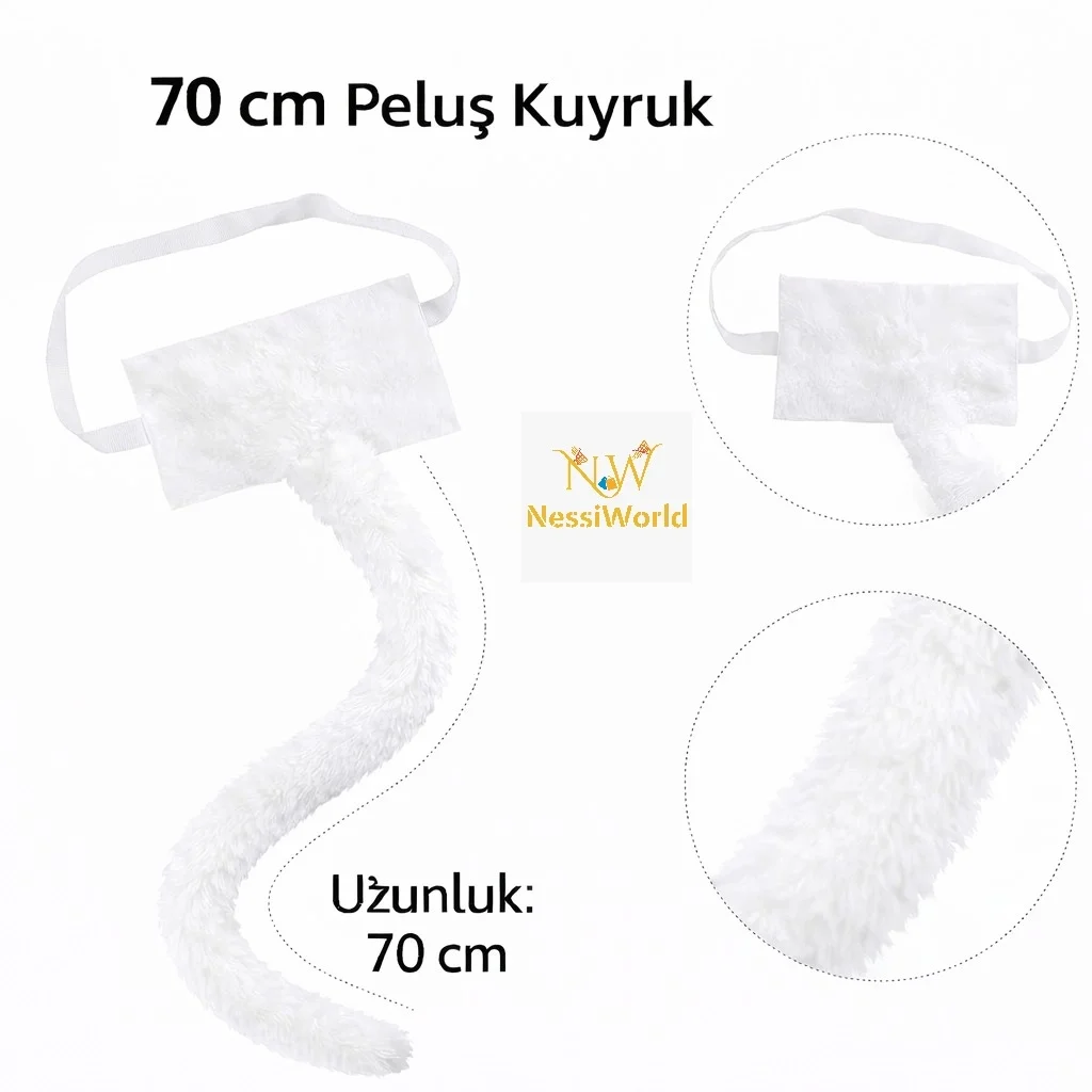 İthalat® Beyaz Peluş Kuyruk Şekil Verilebilir 70 cm