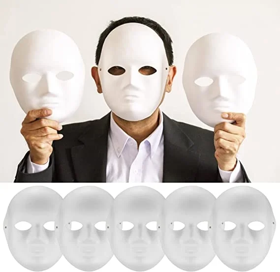 İthalat® Beyaz Renk Boyanabilir Anonim Tam Yüz Cosplay Maske 24x18 cm