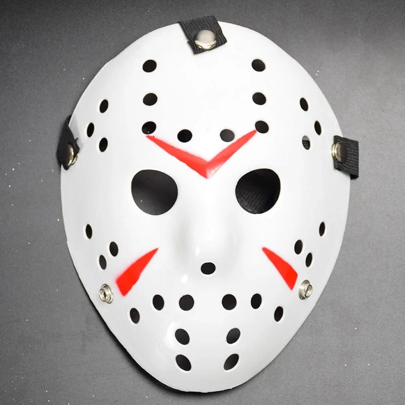 İthalat® Beyaz Renk Kırmızı Çizgili Tam Yüz Hokey Jason Maskesi Hannibal Maskesi