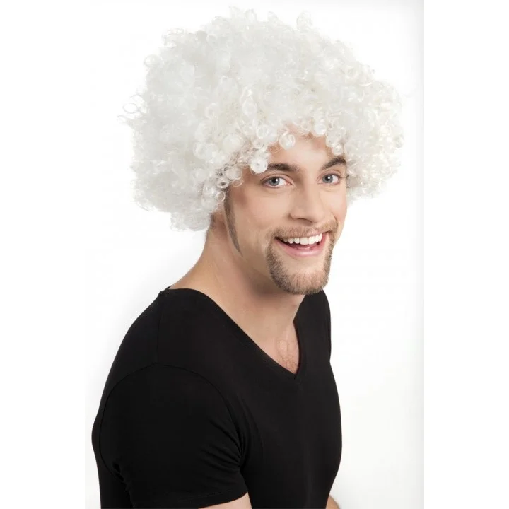 İthalat® Beyaz Renk Kıvırcık Afro Bonus Peruk