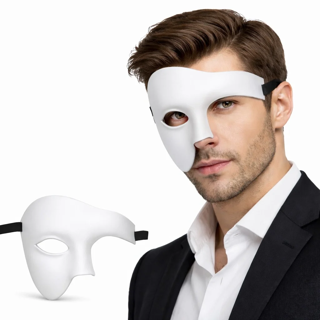 İthalat® Beyaz Yarım Erkek Maske – Phantom Parti & Balo Maskesi İthalat® Beyaz Yarım Erkek Maske – Phantom Parti & Balo Maskesi