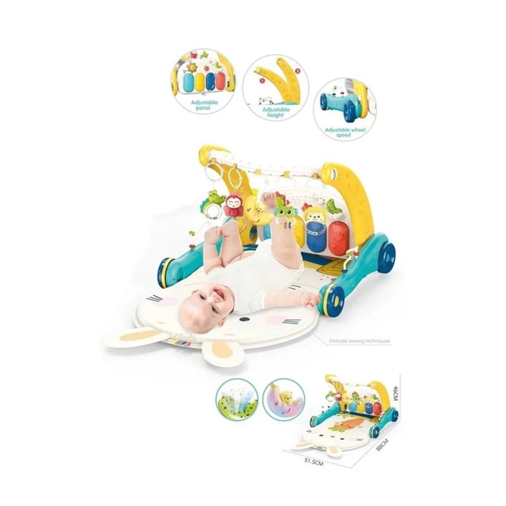 İthalat® BIB6015 -Piyanolu 2 in 1 Bebek Yürüteci ve Tavşan Desenli Mavi Oyun Halısı