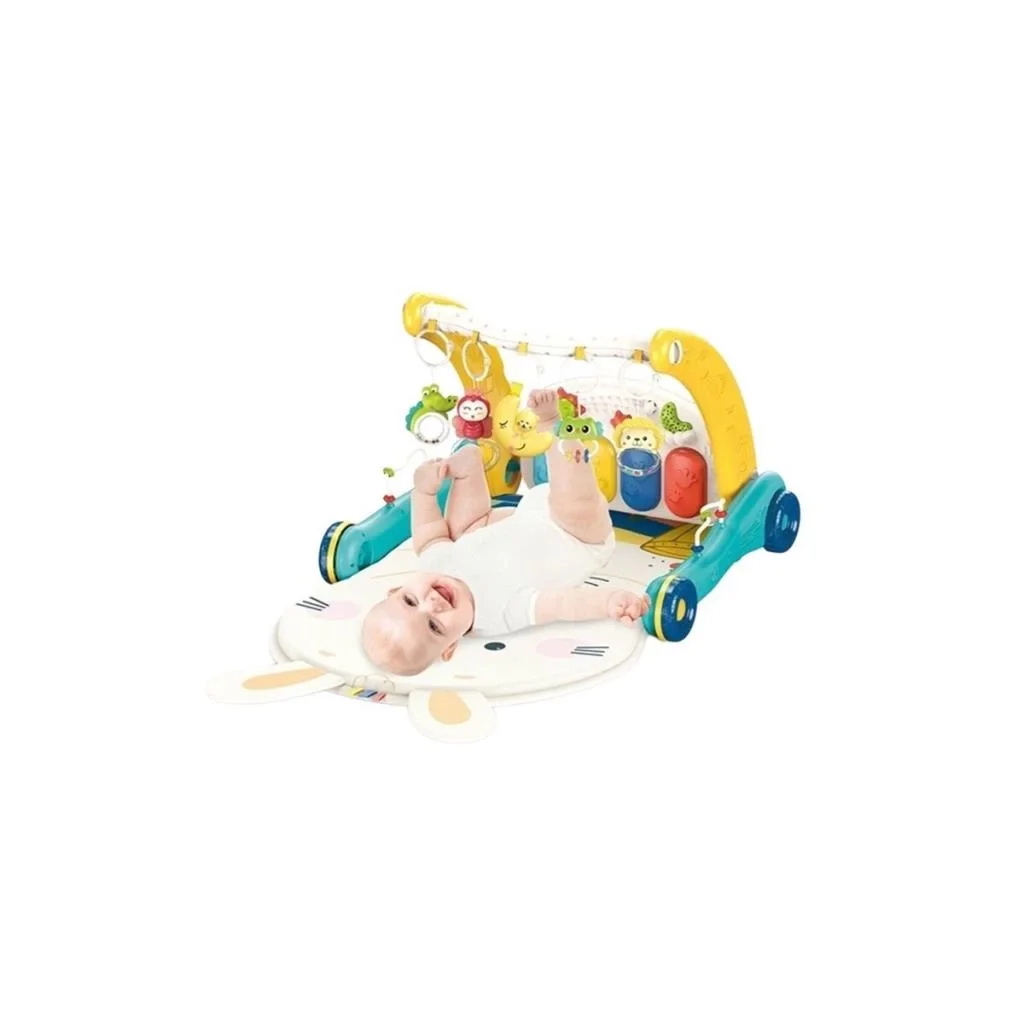 İthalat® BIB6015 -Piyanolu 2 in 1 Bebek Yürüteci ve Tavşan Desenli Mavi Oyun Halısı