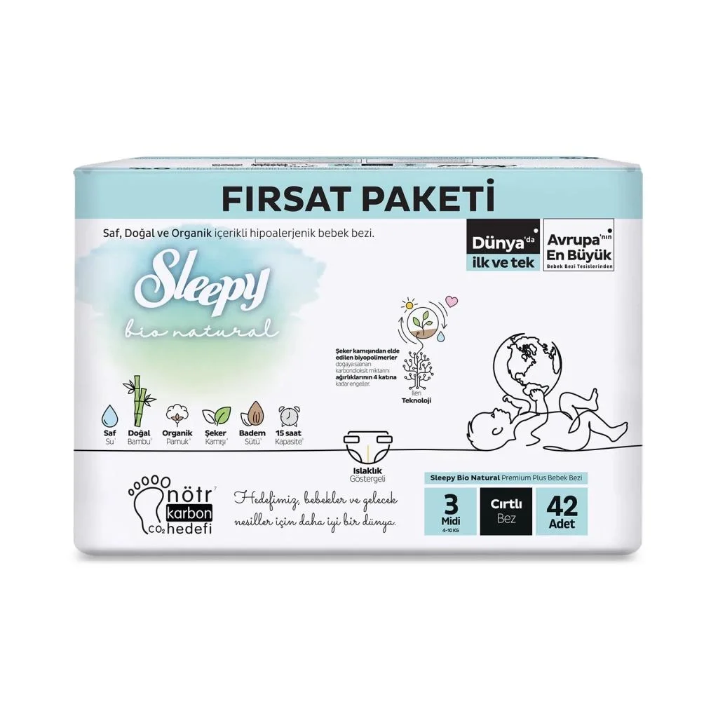 Bio Natural Bebek Bezi Fırsat Paketi 3 Beden 4-10 Kg 42 Adet Bio Natural Bebek Bezi Fırsat Paketi 3 Beden 4-10 Kg 42 Adet