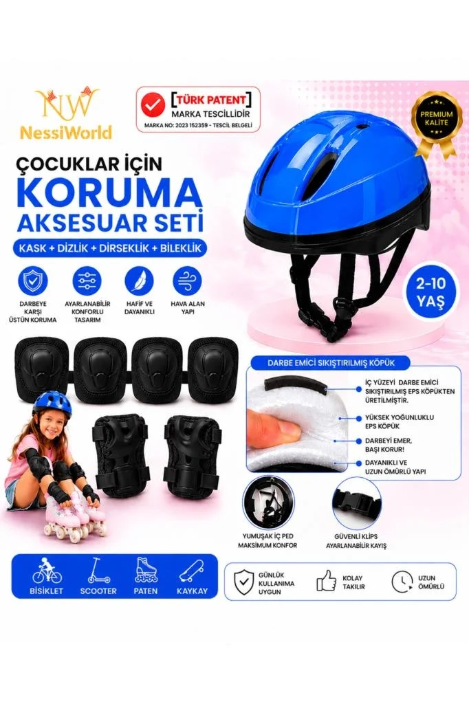 Bisiklet Kaykay Paten Çocuk Kaskı Ve Dizlik Set MAVİ/SİYAH Fiyatı, Yorumları ve Özellikleri