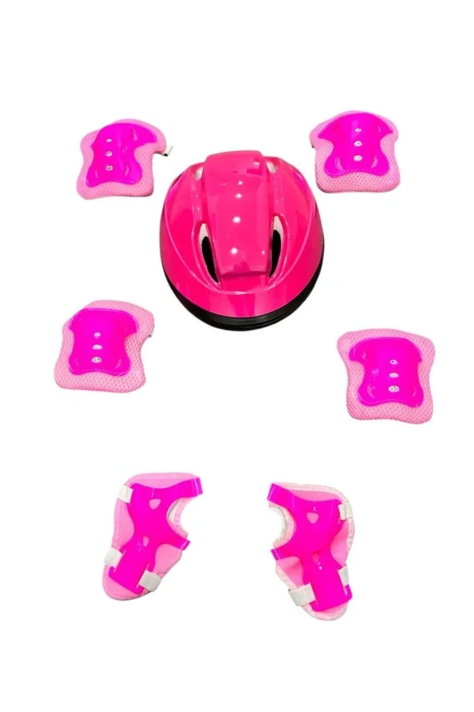 İthalat® Bisiklet Kaykay Paten Çocuk Kaskı Ve Dizlik Set PEMPE/PEMBE