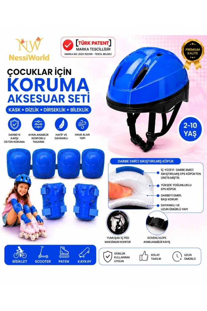 Bisiklet Kaykay Paten Çocuk Kaskı Ve Dizlik Set MAVİ/MAVİ Fiyatı, Yorumları ve Özellikleri
