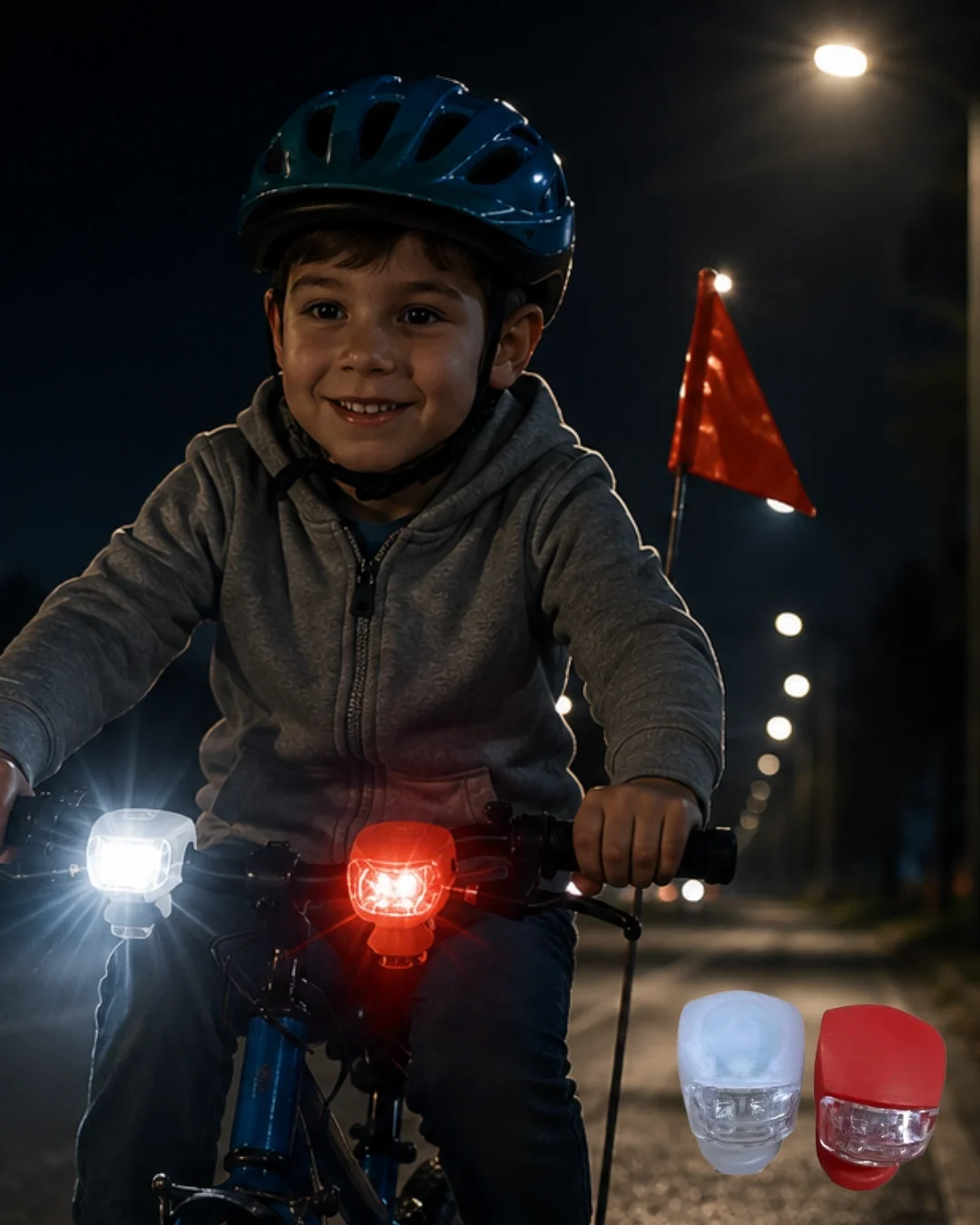 İthalat® Bisiklet Ön Arka Işık Seti Silikon Çakar LED Güvenlik Lambası