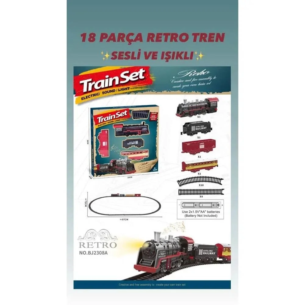 İthalat® BJ2308A 18 PARÇA SESLİ IŞIKLI RETRO TREN