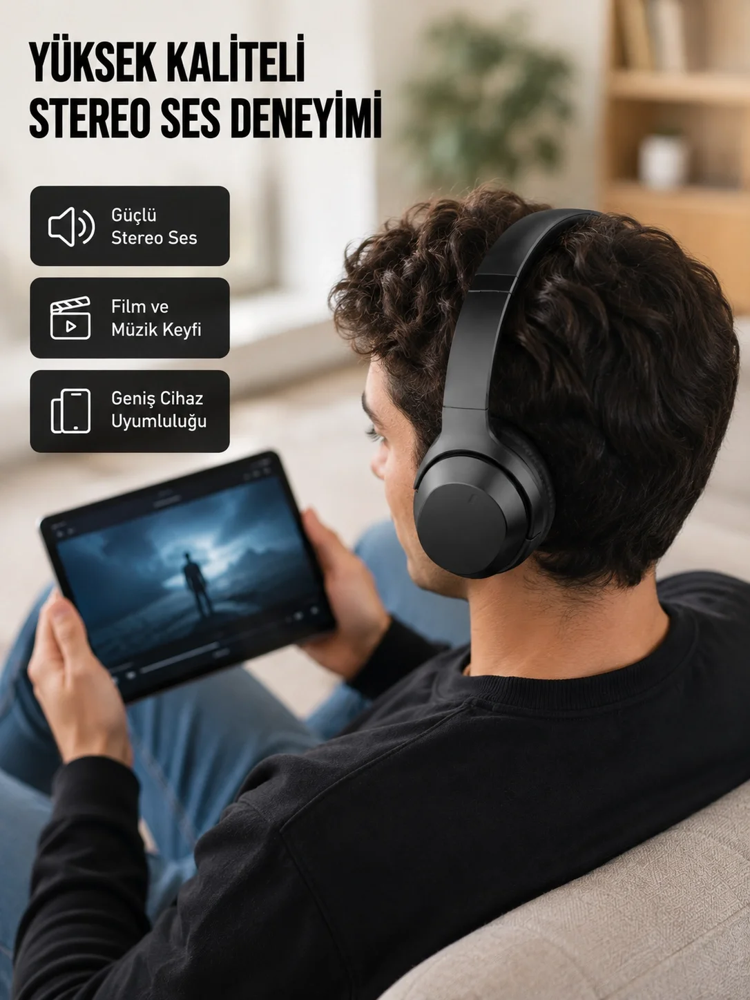 İthalat® Bluetooth 5.0 Siyah Kablosuz Kulaklık 18 Saat Batarya Katlanabilir Tasarım Yeni Nesil
