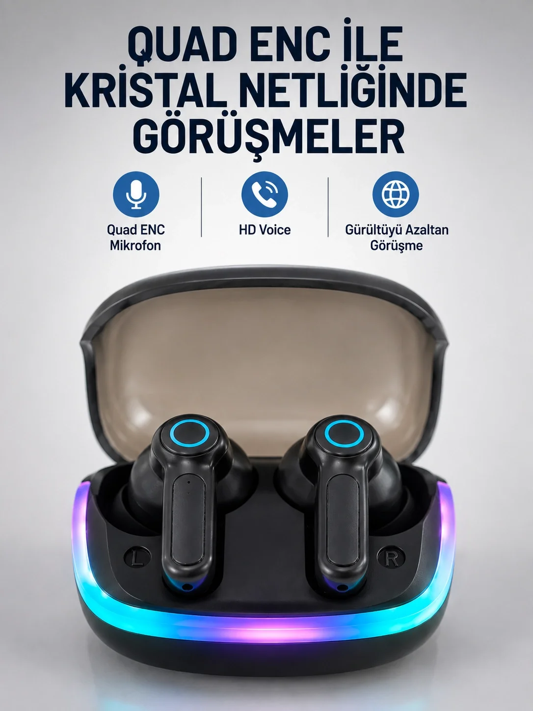 İthalat® Bluetooth 5.4 Kablosuz KulaklıkQuad ENC Mikrofonlu TWS Kulaklık
