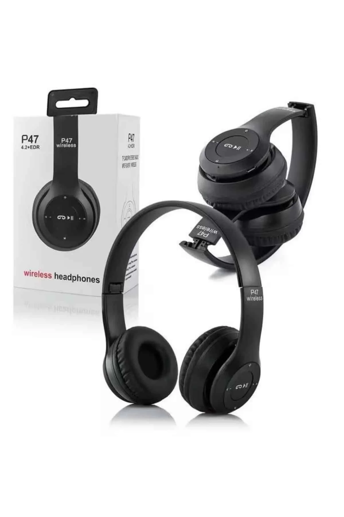 İthalat® Bluetooth Kablosuz Kulaklık Siyah Wireless 5.0 Kulak Üstü Uzun Pil Ömrü