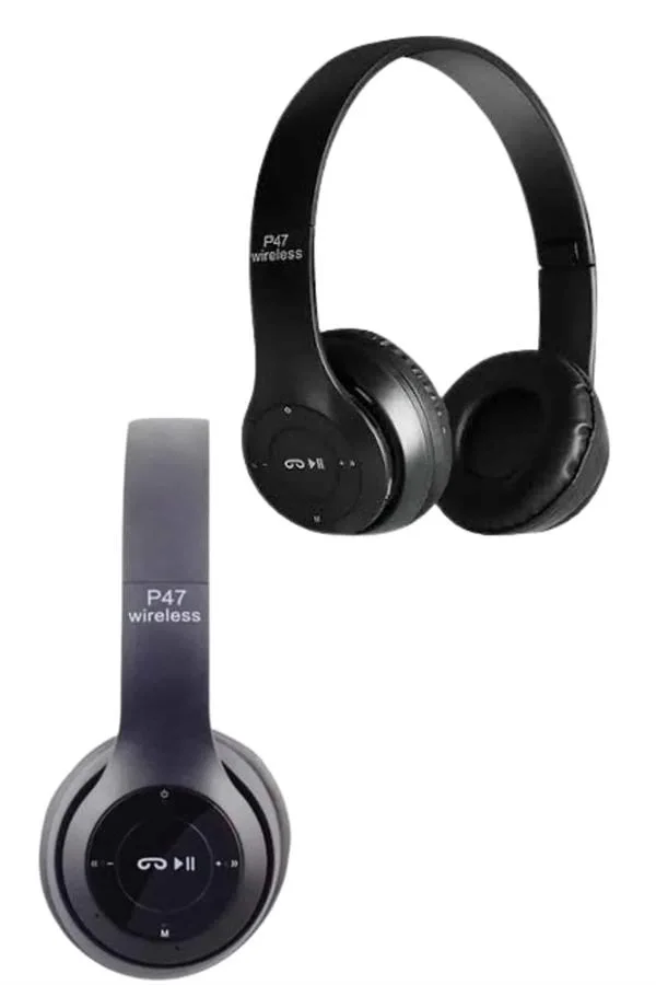 İthalat® Bluetooth Kablosuz Kulaklık Siyah Wireless 5.0 Kulak Üstü Uzun Pil Ömrü