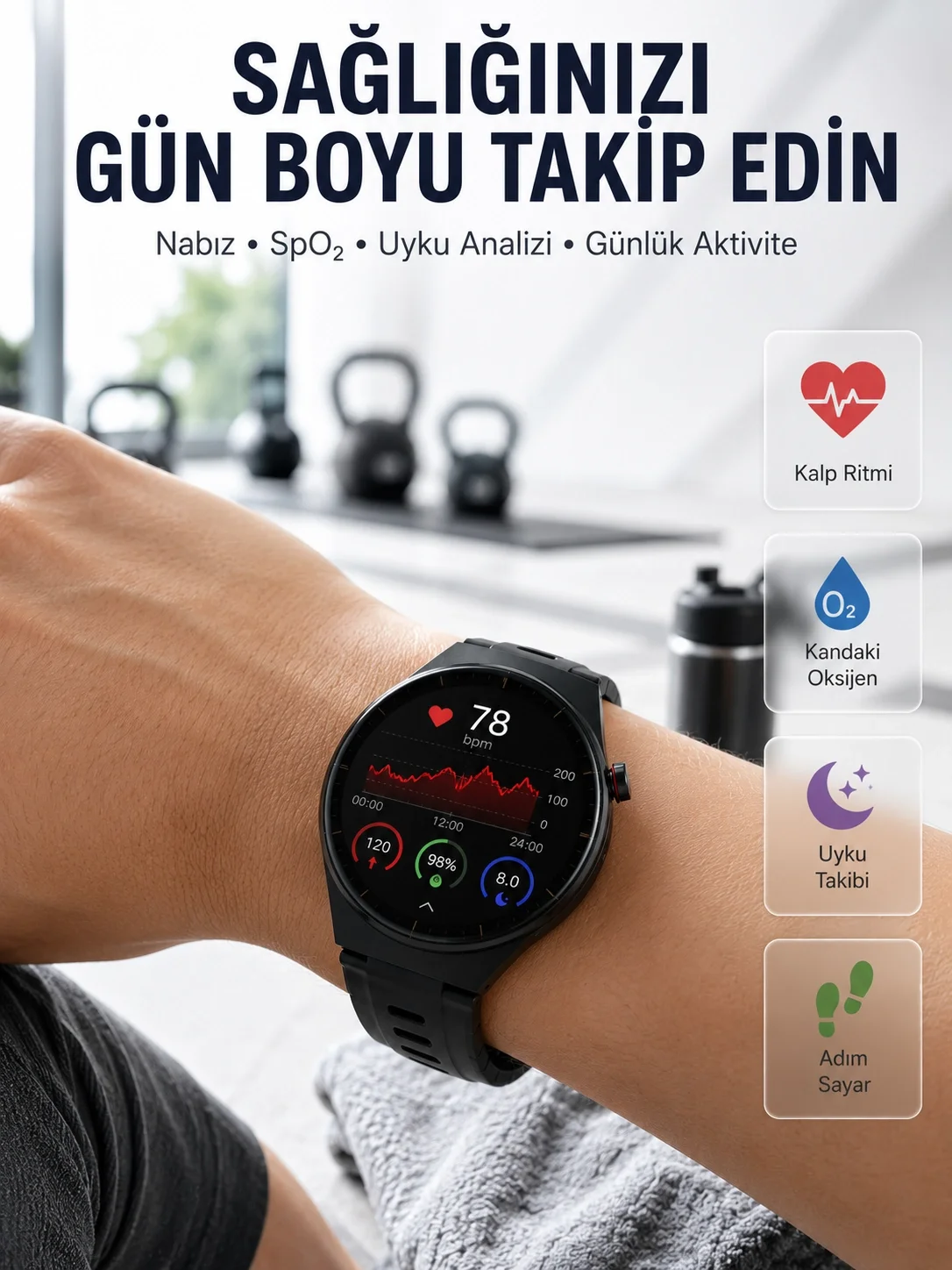 İthalat® Bluetooth Konuşma Özellikli Akıllı Saat AMOLED Ekran, Sağlık Takibi ve 3 Farklı Kordon