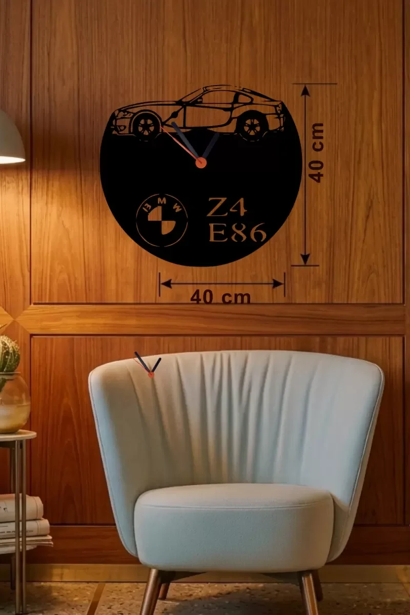 İthalat® BMW Z4 E86 Tasarım Ahşap Duvar Saati - 40x40 cm Lazer Kesim Dekoratif İthalat® BMW Z4 E86 Tasarım Ahşap Duvar Saati - 40x40 cm Lazer Kesim Dekoratif