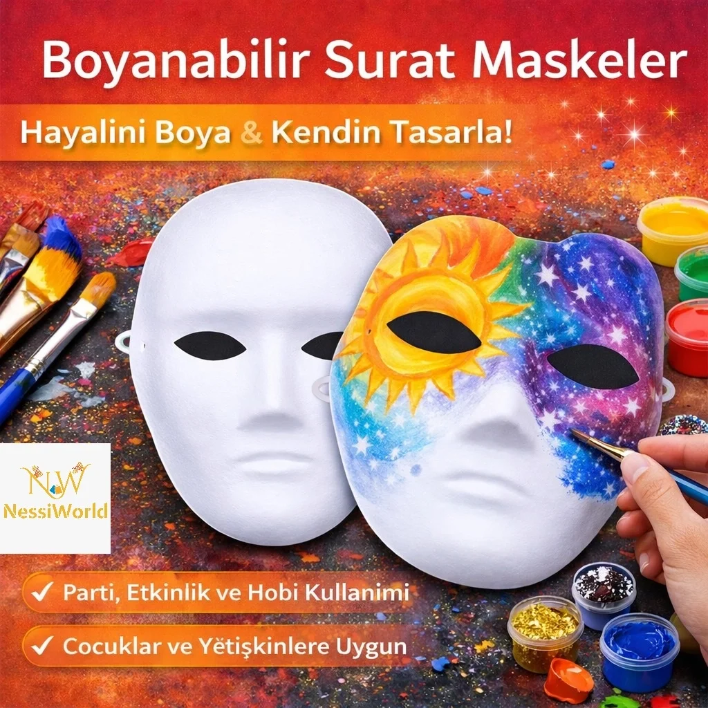 İthalat® Boyanabilir Surat Model Maske – Lastikli | Kendin Tasarla