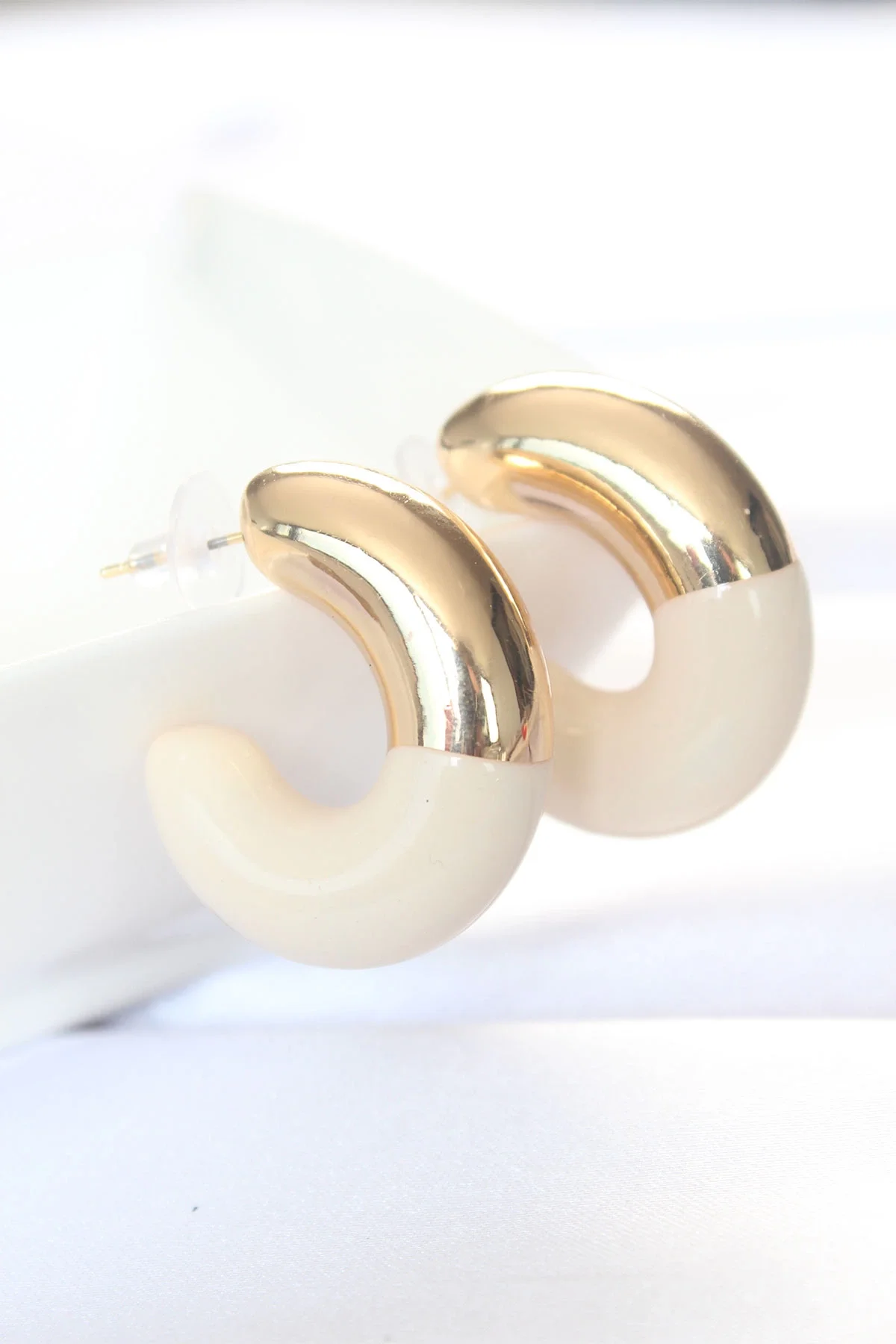 İthalat® CCB Krem Gold Çift Renk Küpe