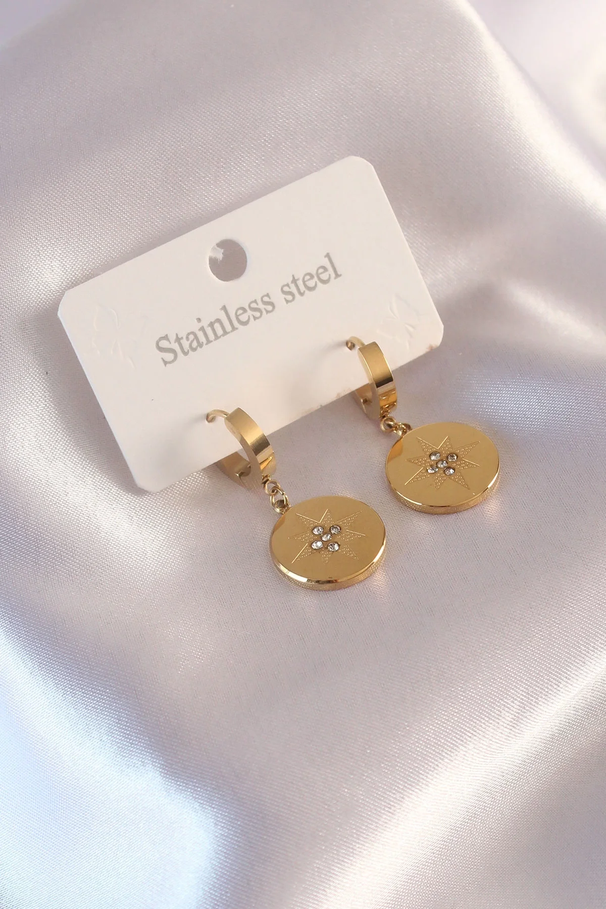 İthalat® Çelik Gold Renk Kutup Yıldızı İşleme Zirkon Taşlı Kadın 