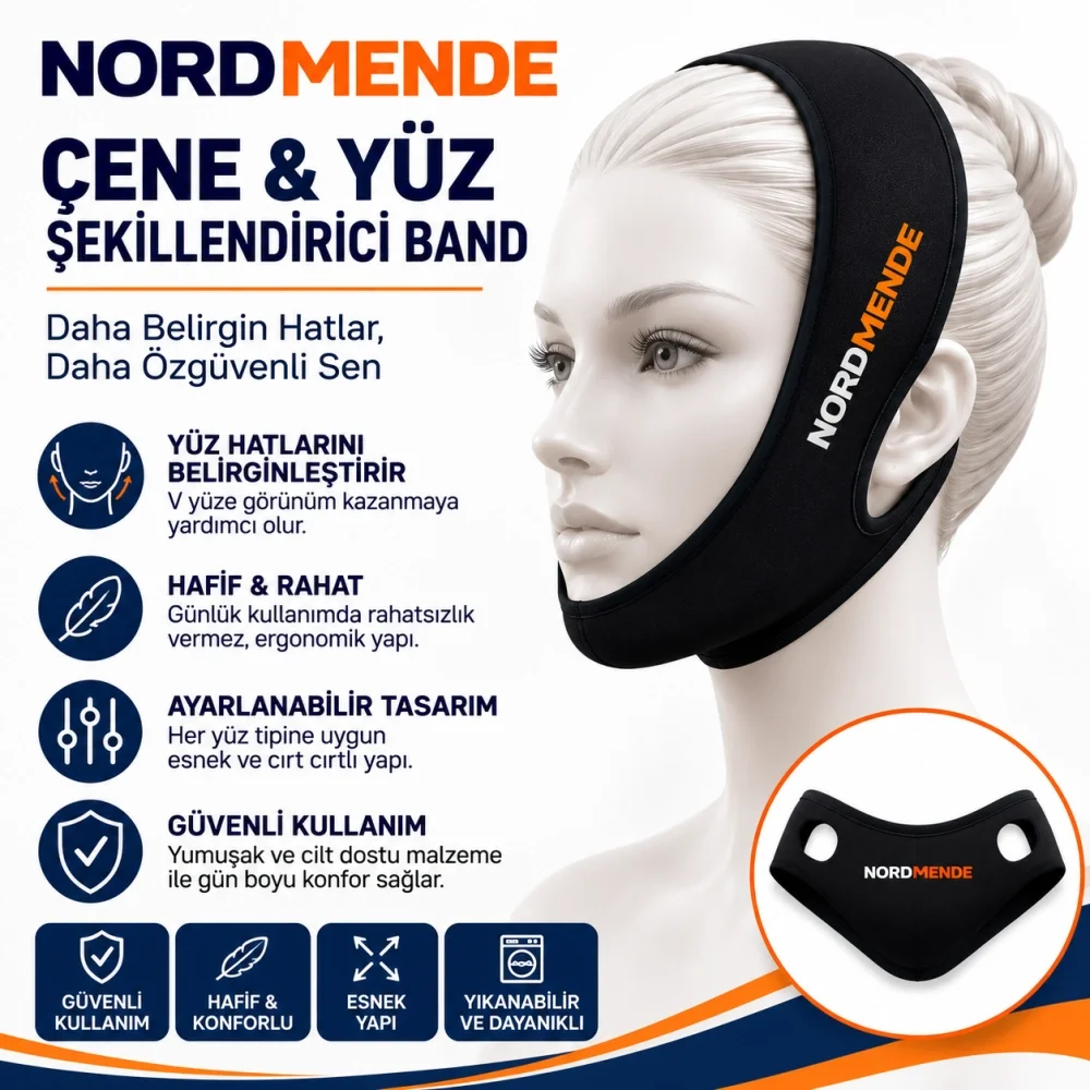 İthalat®  Çene ve Yüz Şekillendirici Band - Ayarlanabilir V-Line Yüz Toparlayıcı Band - Cırt Cırtlı Esnek Yüz Bandı - Siyah