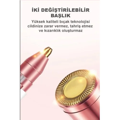 İthalat® Çift Başlıklı Epilasyon Yüz Çene Işıklı Kıl Tüy Alma Mini Cep Epilasyonu