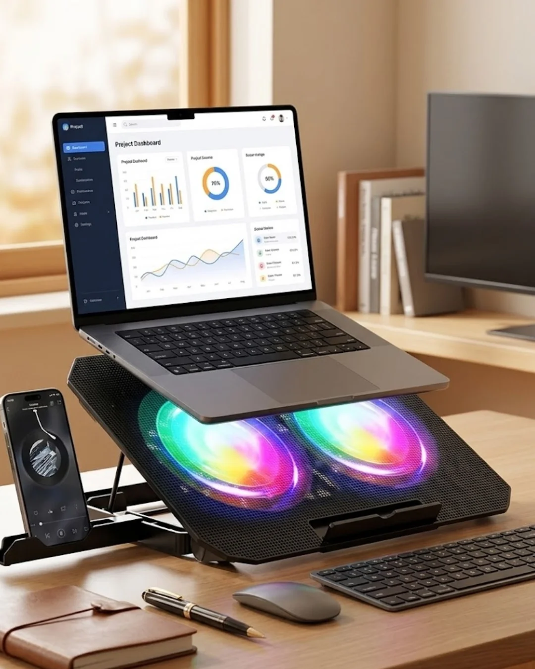 İthalat® Çift Fanlı Laptop Soğutucu RGB Işıklı Sessiz Notebook Standı