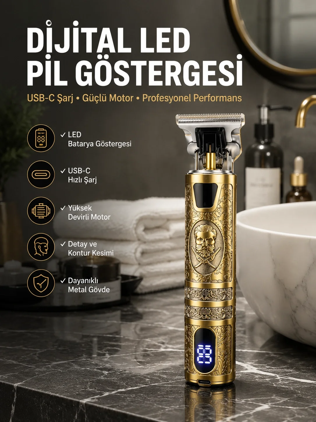 İthalat® Çizik Tıraş Makinesi Şarjlı Paslanmaz Çelik Bıçaklı Uzun Ömürlü